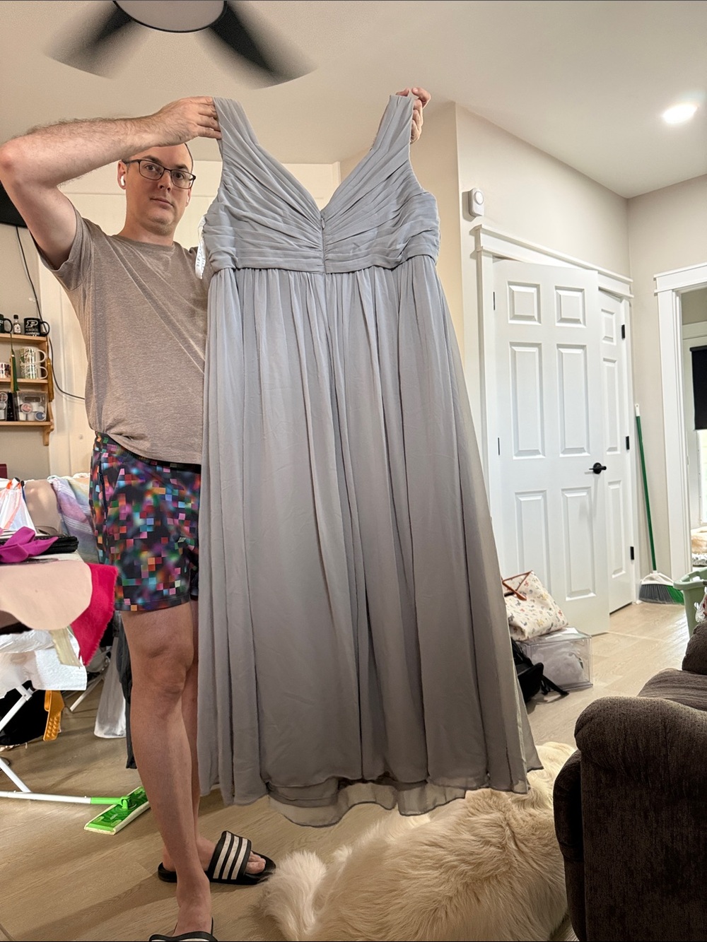 Azazie Light Gray Chiffon V-Neck Maxi Dress - Picture 2 of 3